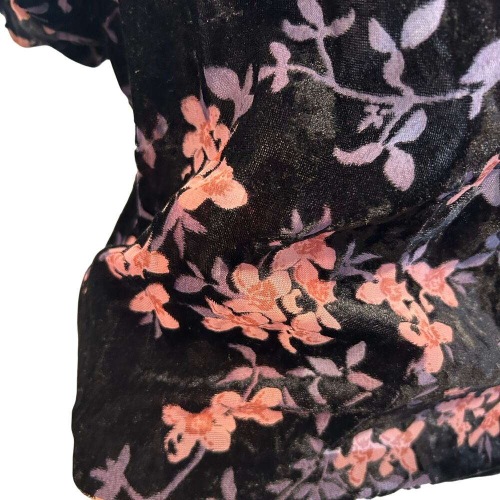 Black Floral Burnout Velvet Top Sheer Panel Flutter Sleeve Dark Romantic S - Picture 12 of 16